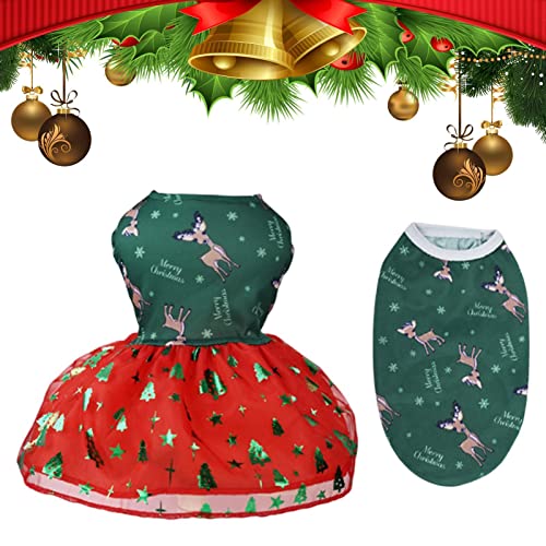 A/R Weihnachtshundekleid, Niedlicher Hund Rock und Weste Set, Elch-Weihnachtsbaum-Schneeflocken-Hundefeiertags-Kleid-leichte Welpen-Kleidungs-Haustier-Bekleidungs-Hündchen-Kleidung von A/R