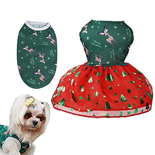 A/R Weihnachtshundekleid - Niedlicher Hund Rock und Weste Set - Elch-Weihnachtsbaum-Schneeflocken-Hundefeiertagskleid-leichtes Hündchen-Kostüm-Welpen-Kleidung-Haustier-Bekleidung von A/R