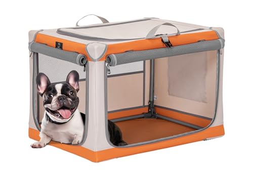 A 4 Pet Hundebox für kleine Hunde, faltbar Hundebox Soft tragebar leicht zu verstauen mit montiertem Aluminium Rahmen, einstellbare Kompatibilität (S, Orange+Beige) von A 4 Pet