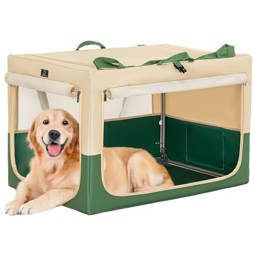 A 4 Pet Hundebox faltbar für mittlere große Hunde, Leichte Hundetransportbox Auto einstellbare Kompatibilität, tragbare Kennel Hund mit integriertem Aluminium Rahmen (L, Grün) von A 4 Pet