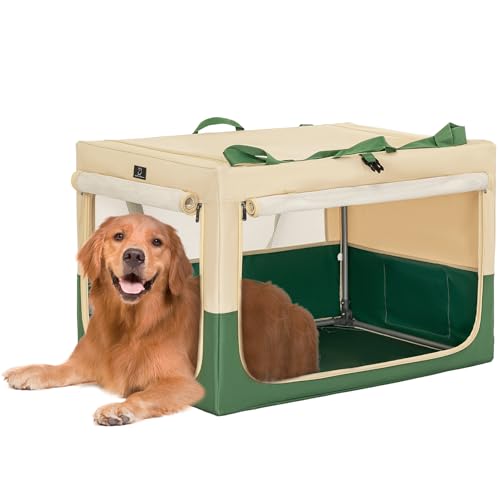 A 4 Pet Hundebox faltbar für mittlere große Hunde, Leichte Hundetransportbox Auto einstellbare Kompatibilität, tragbare Kennel Hund mit integriertem Aluminium Rahmen (L, Grün) von A 4 Pet