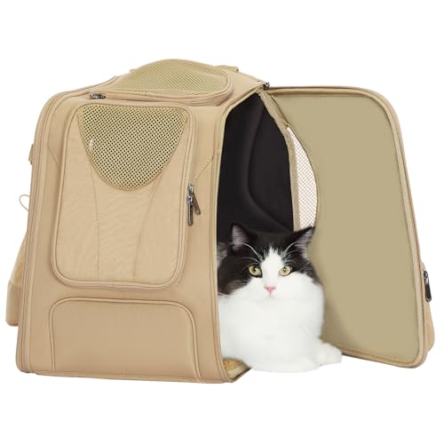 A 4 Pet Leichter Hunderucksack Rucksack für Katzen & Kleine Hunde Katzen Reiserucksack mit Druckreduzierendem Bund, Khaki/M von A 4 Pet