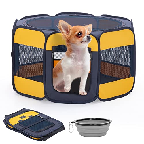 A 4 Pet Hundelaufstall mit Reisverschluss Oben Pop-Up Design, Welpenauslauf Faltbar, Katzen Laufstall, Kleine Hunde, Klappbarer Napf von A 4 Pet