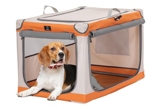 A 4 Pet Hundebox für mittlere Hunde, faltbar Hundebox Soft tragebar leicht zu verstauen mit montiertem Aluminium Rahmen, einstellbare Kompatibilität (M, Orange+Beige) von A 4 Pet