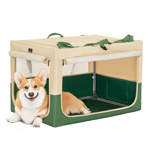 A 4 Pet Hundebox faltbar für mittlere große Hunde, Leichte Hundetransportbox Auto einstellbare Kompatibilität, tragbare Kennel Hund mit integriertem Aluminium Rahmen (M, Grün) von A 4 Pet