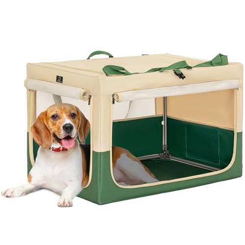A 4 Pet Hundebox faltbar für mittlere große Hunde, Leichte Hundetransportbox Auto einstellbare Kompatibilität, tragbare Kennel Hund mit integriertem Aluminium Rahmen (M, Grün) von A 4 Pet