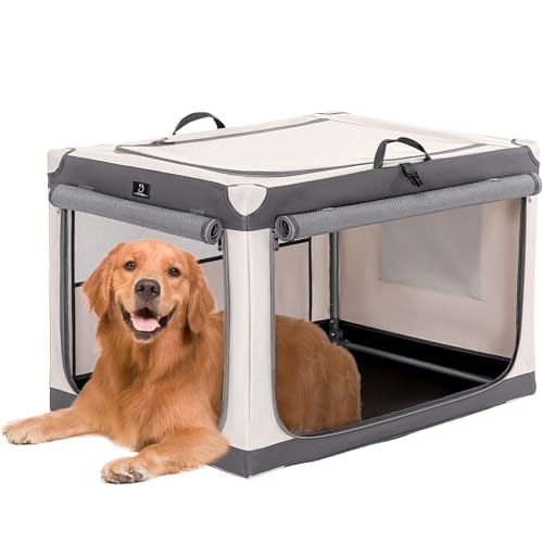 A 4 Pet faltbare Hundebox große Hunde, Hundebox für zuhause Hundetransportbox Transportbox Hund soft tragebar leicht zu verstauen mit montiertem Aluminium Rahmen, einstellbare Kompatibilität (L, Grau) von A 4 Pet