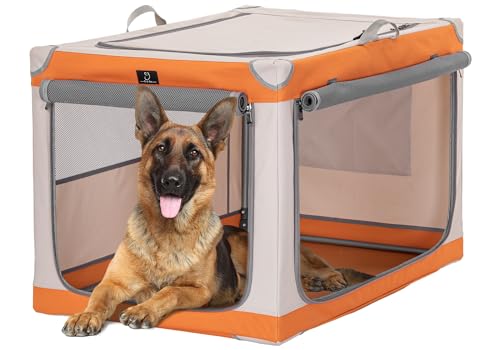 A 4 Pet Hundebox für große Hunde, faltbar Hundebox Soft tragebar leicht zu verstauen mit montiertem Aluminium Rahmen, einstellbare Kompatibilität (XL, Orange+Beige) von A 4 Pet