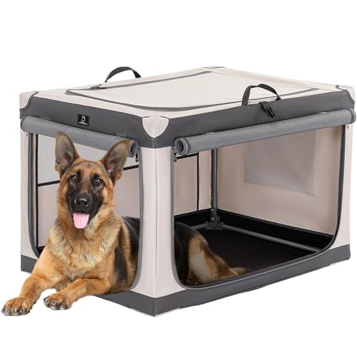 A 4 Pet Hundebox für große Hunde, faltbar Hundebox Soft tragebar leicht zu verstauen mit montiertem Aluminium Rahmen, einstellbare Kompatibilität (XL, Grau) von A 4 Pet