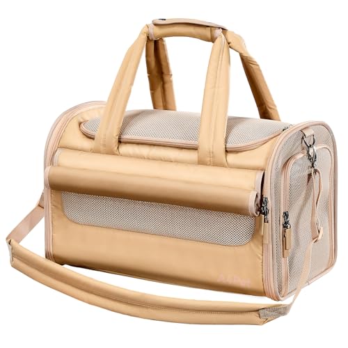 A 4 Pet Transportbox Katze Hund mit Sichtschutz, Hundetasche Flugzeug mit 4 Mesh-Gewebe, Katzentransportbox faltbar mit Sicherheit Schnalle für Stabilität im Auto, Khaki A 4 Pet Transportbox Katze Hund mit Sichtschutz, Hundetasche Flugzeug mit 4 Mesh-Gewebe, Katzentransportbox faltbar mit Sicherheit Schnalle für Stabilität im Auto, Khaki von A 4 Pet