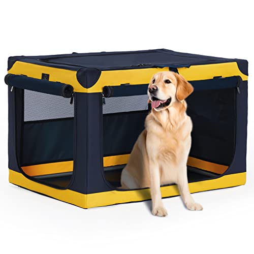 A 4 Pet Hundebox faltbar große Hunde Transportbox Hund Soft tragebar leicht zu verstauen mit montiertem Aluminium Rahmen, einstellbare Kompatibilität (XL, Gelb) von A 4 Pet