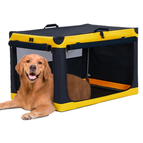 A 4 Pet Hundebox faltbar große Hunde Transportbox Hund Soft tragebar leicht zu verstauen mit montiertem Aluminium Rahmen, einstellbare Kompatibilität (L, Gelb) von A 4 Pet