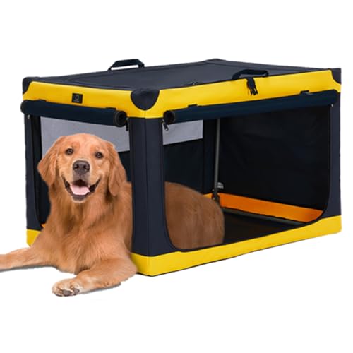 A 4 Pet Hundebox faltbar große Hunde Auto Transportbox Hund Soft tragebar Hundebox für zuhause, leicht zu verstauen mit montiertem Aluminium Rahmen, einstellbare Kompatibilität (L, Gelb) von A 4 Pet