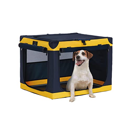 A 4 Pet Hundebox für kleine Hunde, faltbar Hundebox Soft tragebar leicht zu verstauen mit montiertem Aluminium Rahmen, einstellbare Kompatibilität (S, Gelb) von A 4 Pet