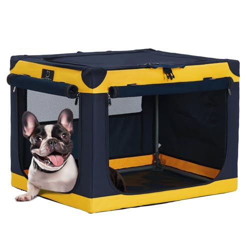 A 4 Pet Hundebox faltbar kleine Hunde Katze, Hundebox für Zuhause Soft tragebar Hundetransportbox Auto leicht zu verstauen mit montiertem Aluminium Rahmen, einstellbare Kompatibilität (S, Gelb) von A 4 Pet