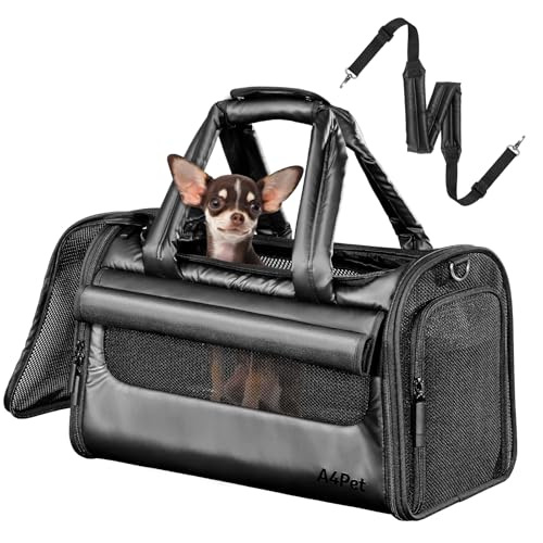 A 4 Pet Transportbox Hund Katze mit Sichtschutz, Hundetasche Flugzeug mit 4 Mesh-Gewebe, Katzentransportbox faltbar mit Sicherheit Schnalle für Stabilität im Auto, Schwarz A 4 Pet Transportbox Hund Katze mit Sichtschutz, Hundetasche Flugzeug mit 4 Mesh-Gewebe, Katzentransportbox faltbar mit Sicherheit Schnalle für Stabilität im Auto, Schwarz von A 4 Pet