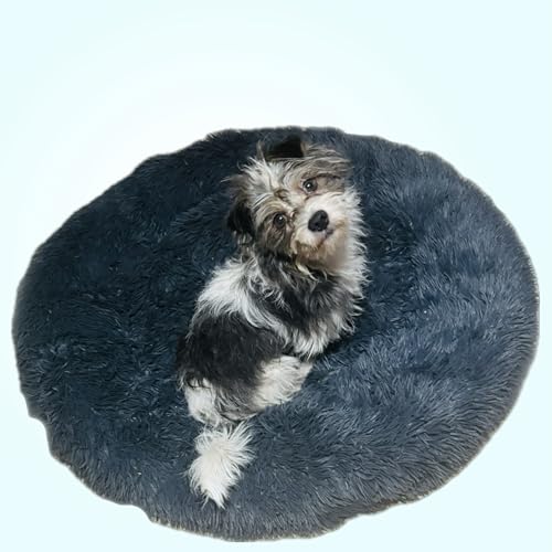A More Konvenient Pet Product AMK Rundes weiches Plüsch-Hundebett in Donut-Form, gemütlich, maschinenwaschbar, warm und therapetisch, Dunkelrauchgrau, Größe L, 120 cm von A More Konvenient Pet Product AMK