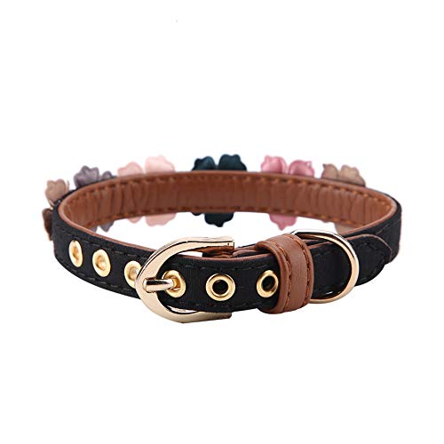 A sixx Verstellbares Halsband für Tiere, Papillon aus schwarz/rosa Leder für Hunde, für kleine Katzen für mittelgroße Hunde(Black, 1.3 * 34cm) von 03