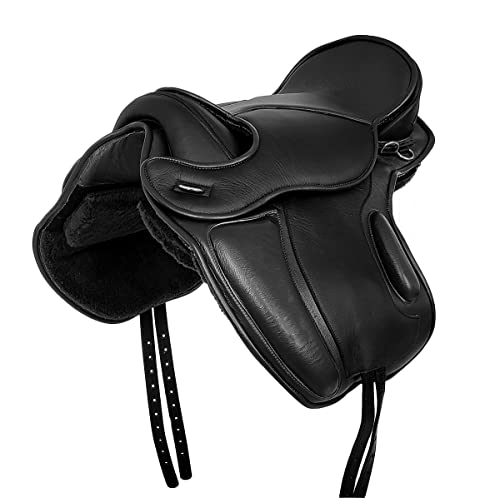 A&M Reitsport Baumloser Dressur Sattel LEEDS aus Rindsleder Schwarz, Größe:18 Zoll von A&M Reitsport