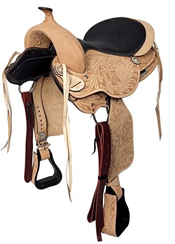 A&M Reitsport Baumloser Westernsattel Oregon aus Büffelleder NEU, wechselbares Kopfeisen, Größe:17 Zoll von A&M Reitsport
