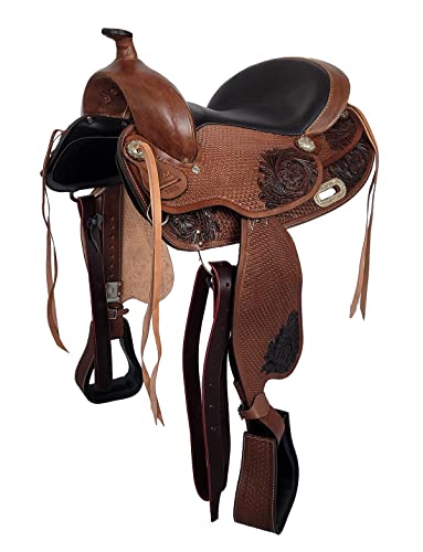 A&M Reitsport Baumloser Westernsattel Zuni braun aus Büffelleder, wechselbares Kopfeisen, Größe:17 Zoll von A&M Reitsport