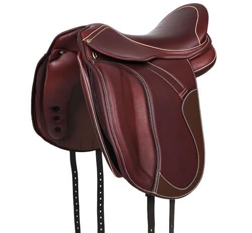 A&M Reitsport Dressur Sattel 1146 aus Leder, wechselbares Kopfeisen, Polyflex Baum, Braun/Beige, Größe:17.5 Zoll von A&M Reitsport