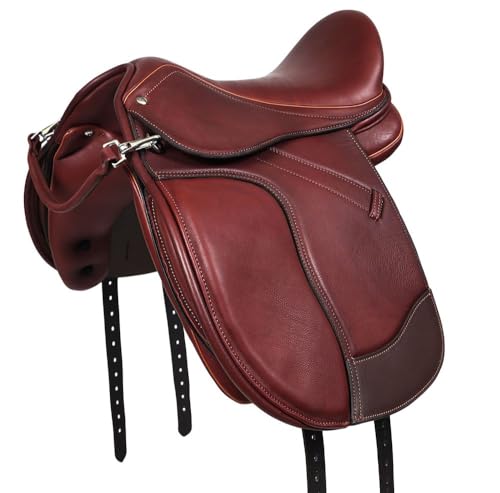 A&M Reitsport Pony Sattel 1142 aus Leder, wechselbares Kopfeisen, Polyflex Baum, Braun, Größe:15 Zoll von A&M Reitsport