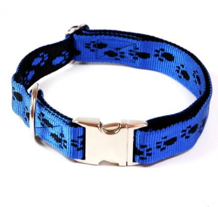 Hundehalsband, Alu-Max®, Soft Nylon, Blau, Schwarze Pfötchen, 45-70cm, 25mm, mit Zugentlastung von A. Hoffmann GmbH