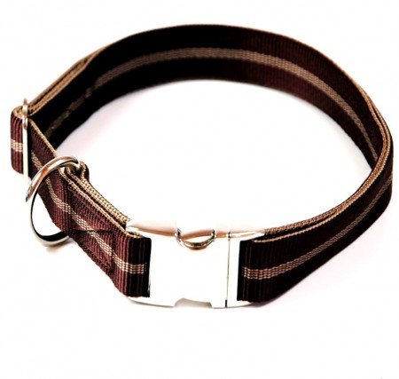 Hundehalsband, Alu-Max®, Soft Nylon, Braun mit Streifen, 45-70cm, 25mm, mit Zugentlastung von A. Hoffmann GmbH