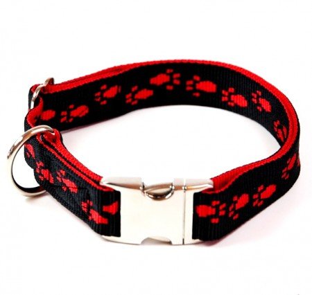 A. Hoffmann GmbH Hundehalsband, Alu-Max®, Soft Nylon, Schwarz, Rote Pfötchen, 25-35cm, 15mm von A. Hoffmann GmbH