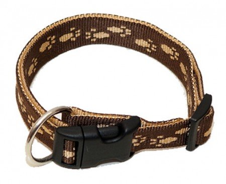 Hundehalsband, Wienerlock®, Soft Nylon, Braun, Beige Pfötchen, 30-50cm, 20mm, mit Zugentlastung von A. Hoffmann GmbH