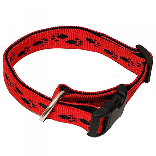 Hundehalsband, Wienerlock®, Soft Nylon, Rot mit Schwarzen Pfötchen, 45-70cm, 25mm, mit Zugentlastung von A. Hoffmann GmbH