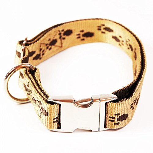 A. Hoffmann GmbH Premium Hundehalsband, Alu-Max®, Soft Nylon, beige mit braunen Pfötchen, 30-50 cm, 20 mm von A. Hoffmann GmbH