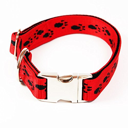 A. Hoffmann GmbH Premium Hundehalsband, Alu-Max®, Soft Nylon, rot mit schwarzen Pfötchen, 30-50 cm, 20 mm von A. Hoffmann GmbH