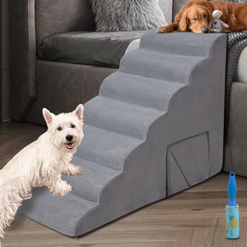 7-stufige Hundetreppe für hohe Betten, 83,8 cm Schaumstoff-Hundetreppe für kleine Hunde, rutschfeste 7 Stufen Haustiertreppe für kleine Hunde und ältere Haustiere von A.FATI