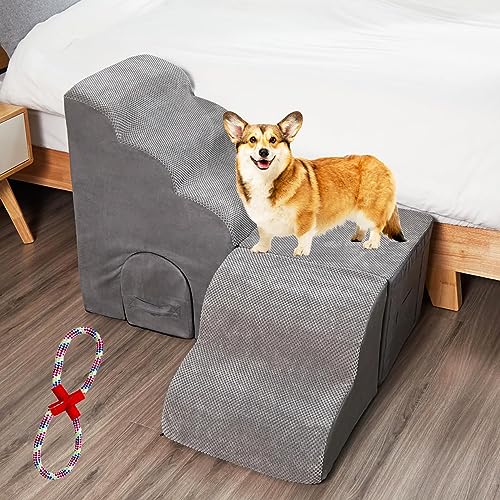 A.FATI 66 cm Hundetreppe für Hochbetten, Schaumstoff-Multifunktionale Haustiertreppe, verstellbar auf beiden Seiten des Bettes, rutschfeste, ausgewogene Hundetreppe für den Innenbereich von A.FATI