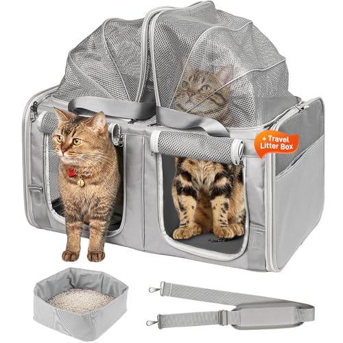 Katzentrage für 2 Katzen, Doppelte Katzentrage mit eingebauter Katzentoilette, oben erweiterbare Katzentrage für Autoreise, weiche Seiten Katzentrage für Katze/Welpen, Haustierreisetrage für Reisen Katzentrage für 2 Katzen, Doppelte Katzentrage mit eingebauter Katzentoilette, oben erweiterbare Katzentrage für Autoreise, weiche Seiten Katzentrage für Katze/Welpen, Haustierreisetrage für Reisen von A.FATI
