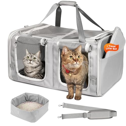 Katzentrage für 2 Katzen, große Katzentragetasche mit Katzentoilette, doppelte Haustiertragetasche für Katzen/Hunde bis zu 18.1 kg Katzentrage für 2 Katzen, große Katzentragetasche mit Katzentoilette, doppelte Haustiertragetasche für Katzen/Hunde bis zu 18.1 kg von A.FATI