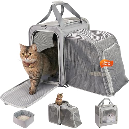 Katzentrage mit Katzentoilette, erweiterbare Katzentragetasche für Auto, weiche Seiten Katzentrage für Katzen Welpen bis zu 11,3 kg, Grau Katzentrage mit Katzentoilette, erweiterbare Katzentragetasche für Auto, weiche Seiten Katzentrage für Katzen Welpen bis zu 11,3 kg, Grau von A.FATI