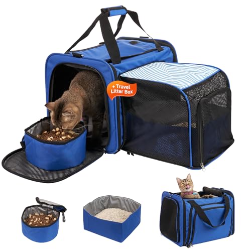 Katzentrage mit Katzentoilette, erweiterbare Katzentragetasche für Auto mit Schale, weiche Seiten Katzentrage für Katzen Welpen bis zu 9 kg, Blau Katzentrage mit Katzentoilette, erweiterbare Katzentragetasche für Auto mit Schale, weiche Seiten Katzentrage für Katzen Welpen bis zu 9 kg, Blau von A.FATI