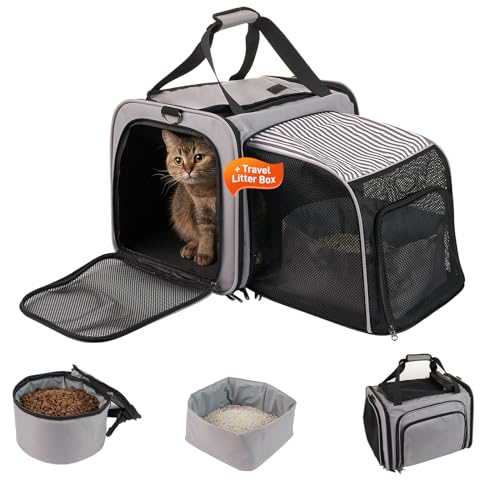 Katzentrage mit Katzentoilette, erweiterbare Katzentragetasche für Auto mit Schale, weiche Seiten Katzentrage für Katzen Welpen bis zu 9 kg, Grau Katzentrage mit Katzentoilette, erweiterbare Katzentragetasche für Auto mit Schale, weiche Seiten Katzentrage für Katzen Welpen bis zu 9 kg, Grau von A.FATI