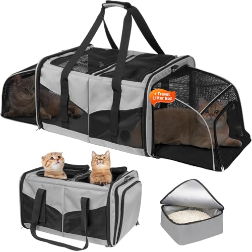Katzentragetasche mit Katzentoilette, erweiterbare Katzentrage für 2 Katzen für Reisen, weiche Haustiertragetasche für Katzen und Hunde bis zu 13,6 kg, Grau Katzentragetasche mit Katzentoilette, erweiterbare Katzentrage für 2 Katzen für Reisen, weiche Haustiertragetasche für Katzen und Hunde bis zu 13,6 kg, Grau von A.FATI