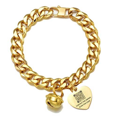 AAAbling Halsband für Katzen und Hunde, 18 Karat Gold, breit, Edelstahl, verstellbar, 25,4 cm, kaufest, kubanische Gliederkette, 1,27 cm, Kette mit goldenem Herzanhänger, Glöckchen, personalisierbares AAAbling Halsband für Katzen und Hunde, 18 Karat Gold, breit, Edelstahl, verstellbar, 25,4 cm, kaufest, kubanische Gliederkette, 1,27 cm, Kette mit goldenem Herzanhänger, Glöckchen, personalisierbares von AAAbling