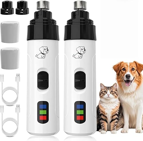 AAFGVC Haustier-Nagelschleifer USB-aufladbar, staubfreier Krallen-Schleifer für Hunde und Katzen, elektrischer Nageltrimmer mit LED, hohe Leistung und Einstellbarer Geschwindigkeit (Pack of 2) von AAFGVC