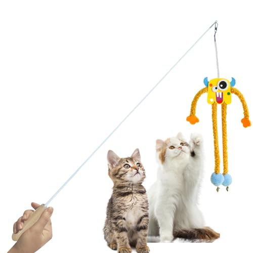 AALLYN Interaktives Katzenspielzeug, Katzenspielzeug | Kreatives und lustiges Katzentierspielzeug - Hautfreundlicher Cat Teaser Charmer Interaktiver Katzenspielzeugstab für Kätzchen und Katzen zu von AALLYN