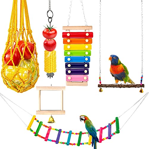 Vogelschaukelspielzeug für Papageien, Vogelschaukelset | Papageien-Kauspielzeug, Sitzstangenständer | lustige robuste Anti-Biss-kreative Vogelschredderspielzeuge für Sittiche, Papageien, Aallyn von AALLYN
