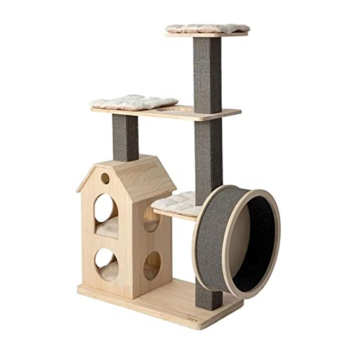 Cat Scratch Board Katzenkletterständer mit Cat Wheel Exerciser Cat Condo Tower Massivholz-Katzenturm zum Spinnen und Kratzen von AAPIE