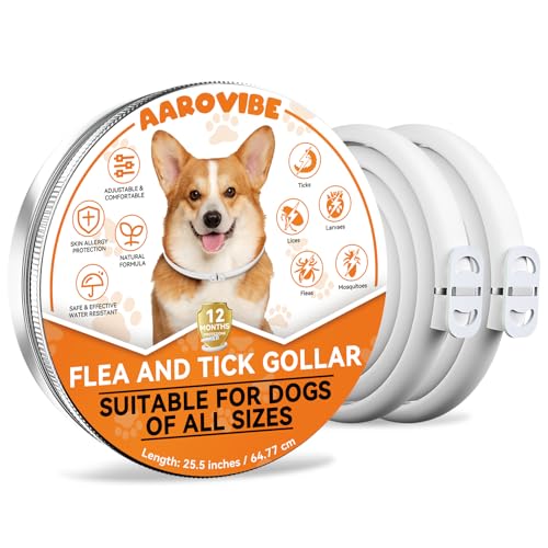 Aarovibe Verstellbares Insektenhalsband für Hunde, natürliche und sichere Formel, sanfte Abwehrwirkung, 65 cm, geeignet für alle Hunde, wasserfest, Schutz bis zu 12 Monate (2 Packungen) von AAROVIBE