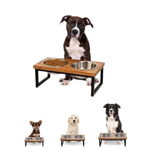 AASPIRE PETS Erhöhter Holzständer für Hunde mit 2 Edelstahl-Futternäpfen – Wasser-Futternapf 2 Pint / 0,9 l – Futterspender für Hunde (mittel) von AASPIRE PETS