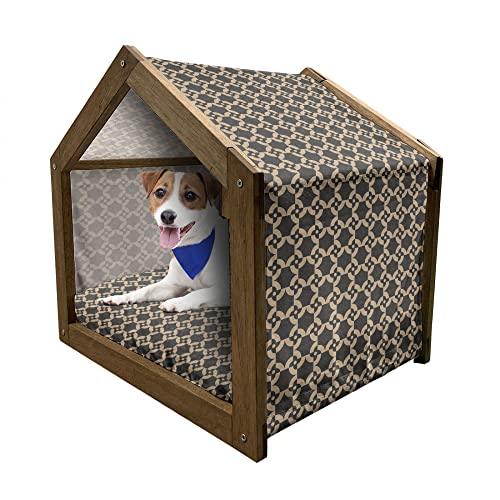 ABAKUHAUS Abstrakt Hundehütte aus Holz, Klassische geometrische Inspired, tragbare Hundehütte für drinnen und draußen mit Kissen und Abdeckung, 45 cm x 60 cm, Dunkle Sepia und Tan von ABAKUHAUS